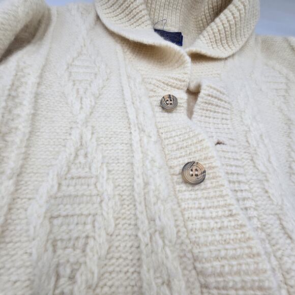 Rare VTG PENDLETON Fisherman’s Knit Shawl Collar Cardigan Sweater 90s Cream SZ M - Picture 3 of 9
